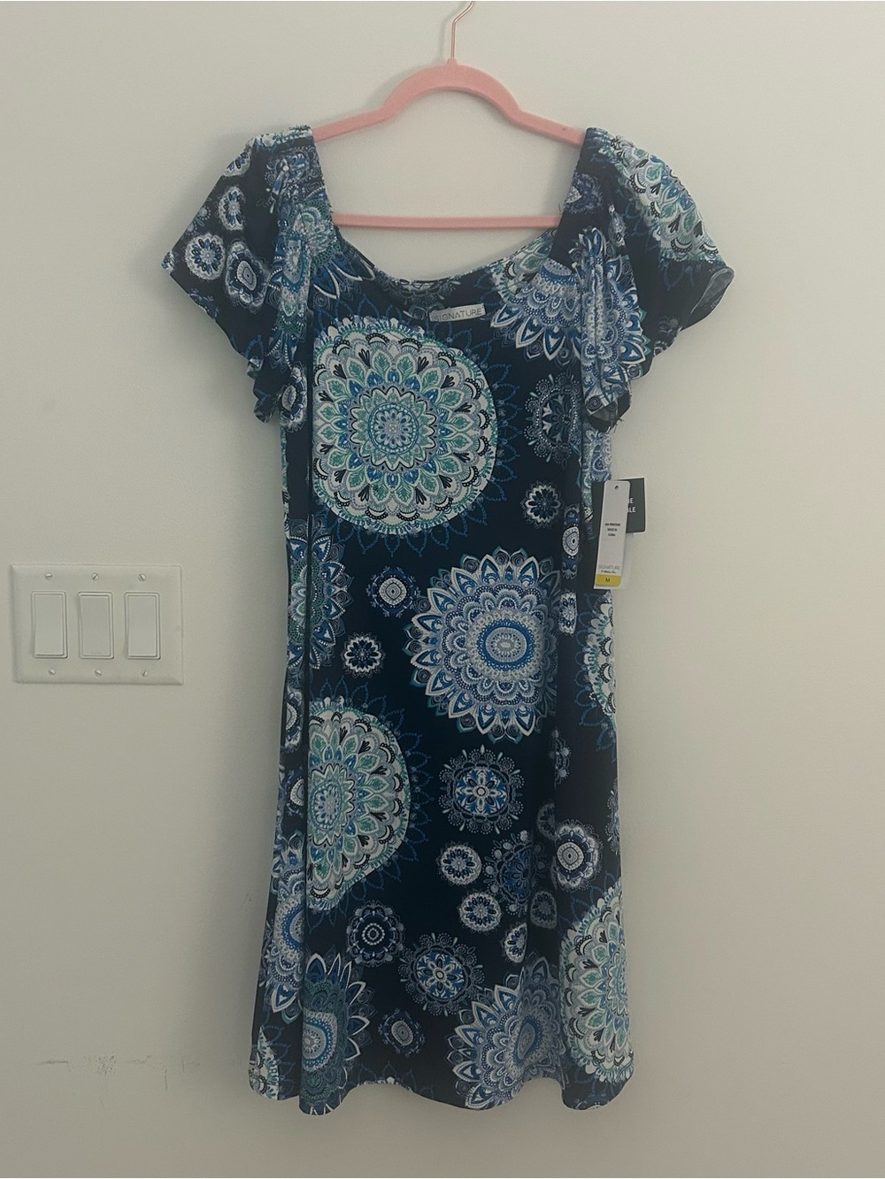NWT Signature by Robbie Bee Navy and Teal Medallion Midi Dress